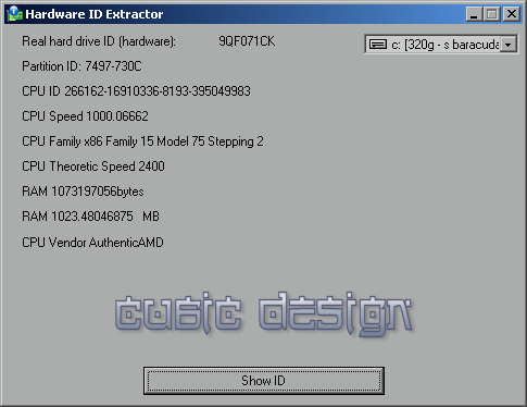 Hardware ID extractor-partition serial number,hard drive serial number,volume serial number